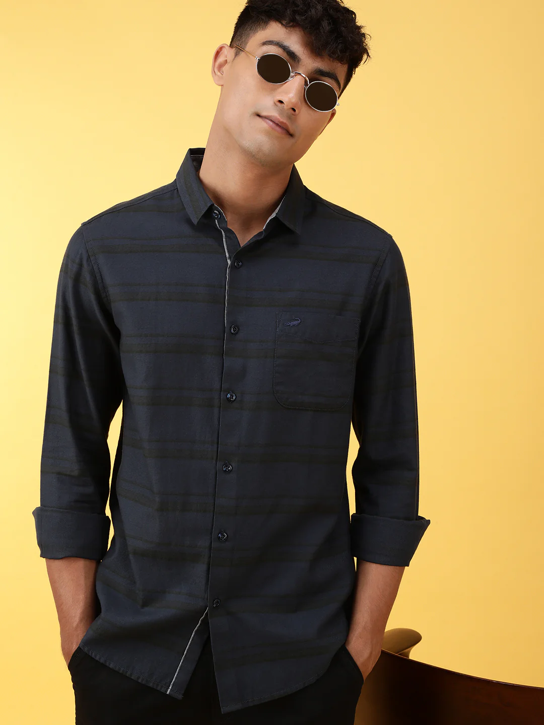 Casual Blue Striped Full Sleeve 100% Cotton Shirt