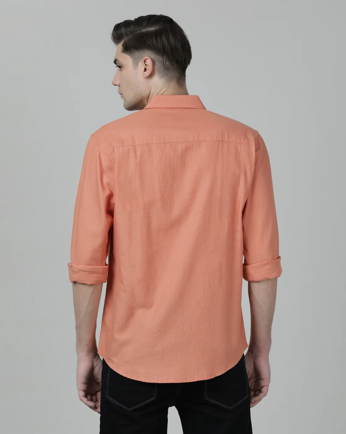 Peach Solid Full Sleeve Linen Shirt