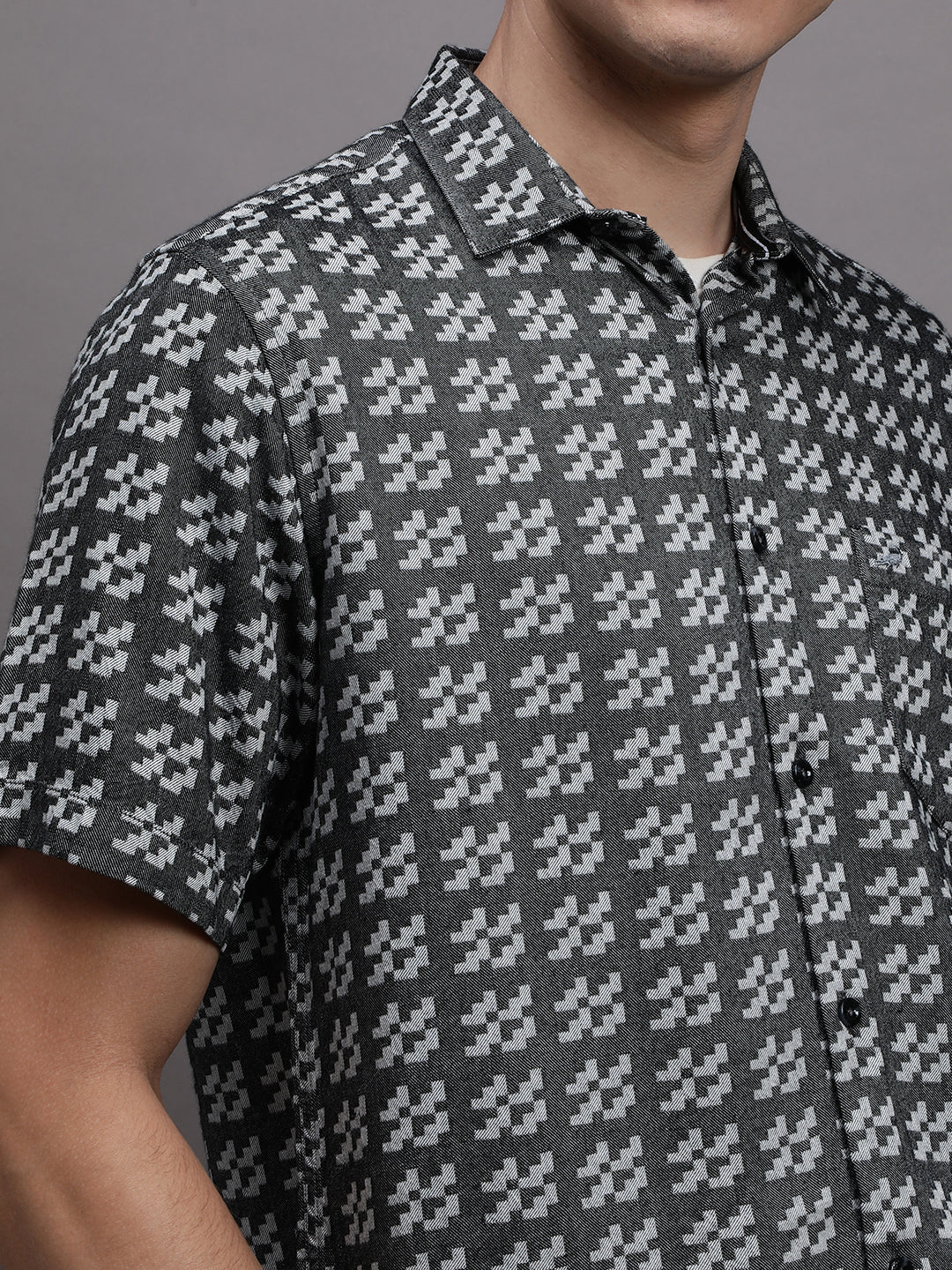 Grey Checked Half Sleeve Shirt