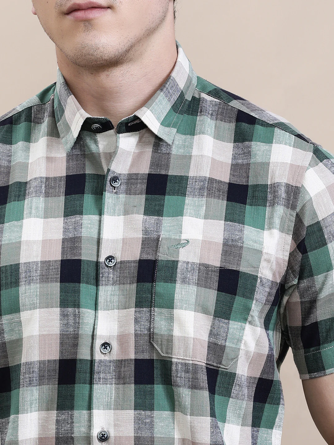 Casual Green Checkered Half Sleeve Shirt