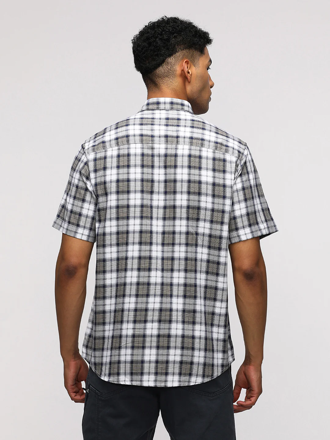 Half Sleeve White Checked Shirt for Classic Style