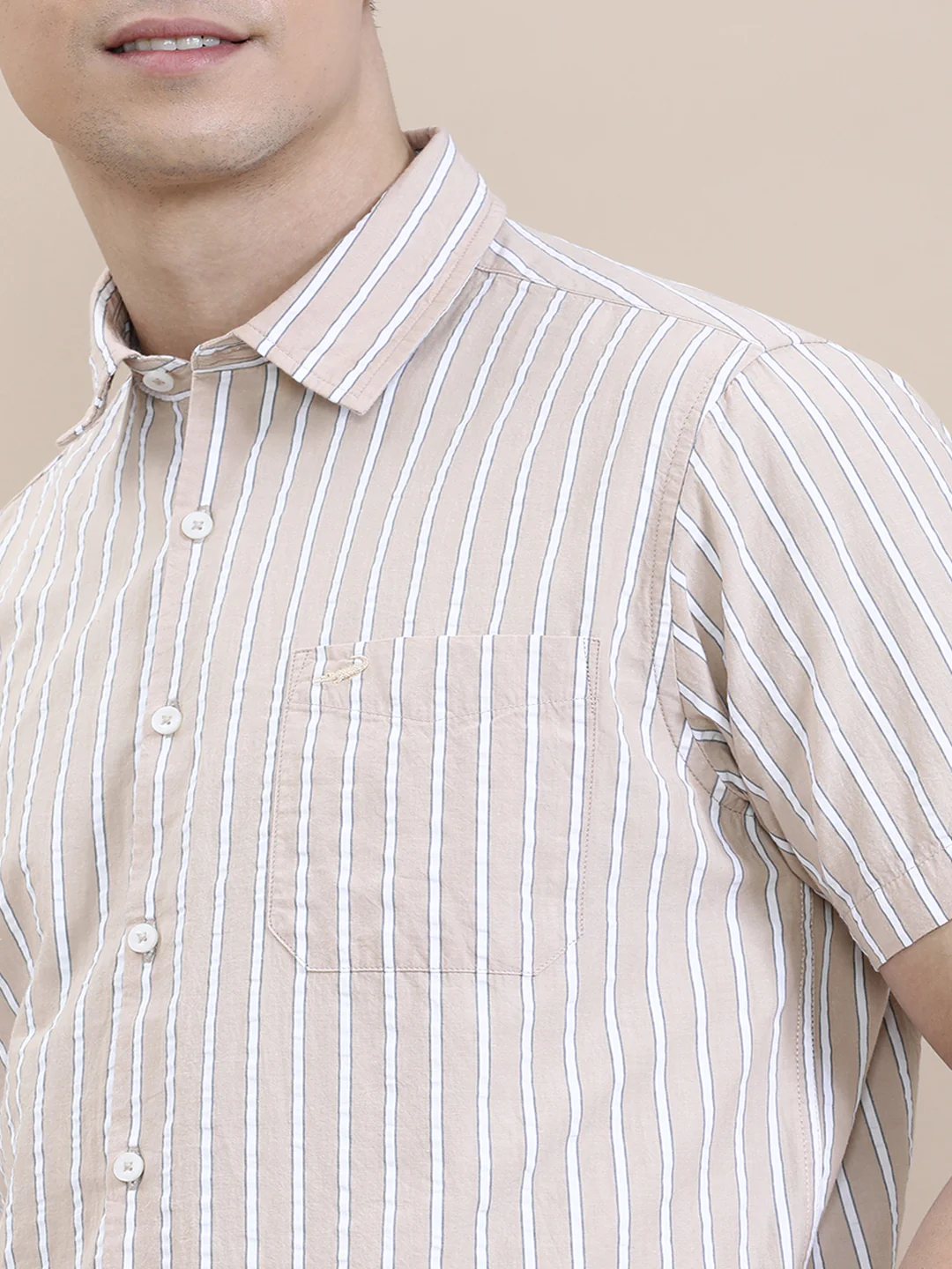 Cotton Seersucker Striped Half Sleeve Shirt
