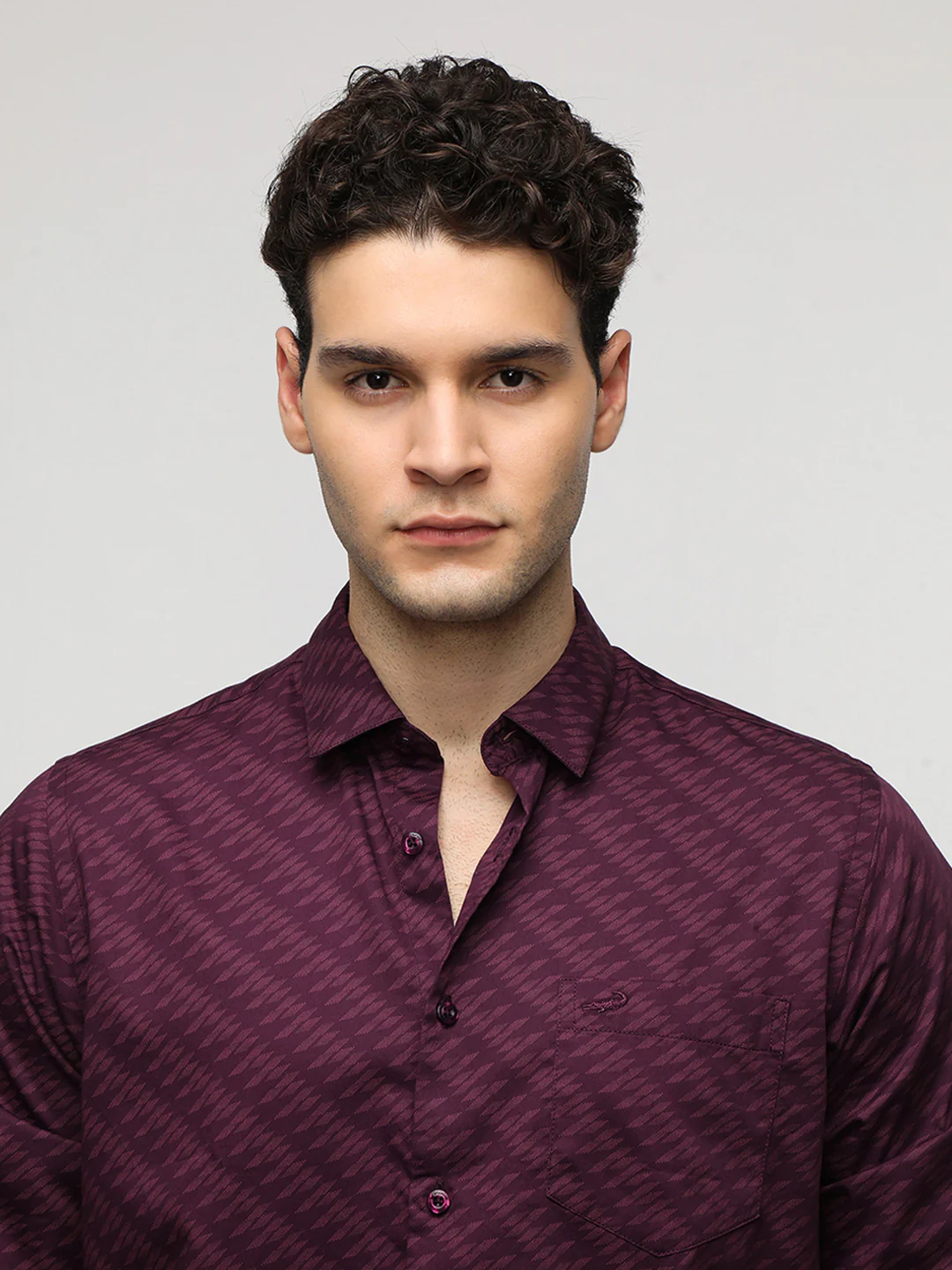 Purple Abstract Print Satin Shirt