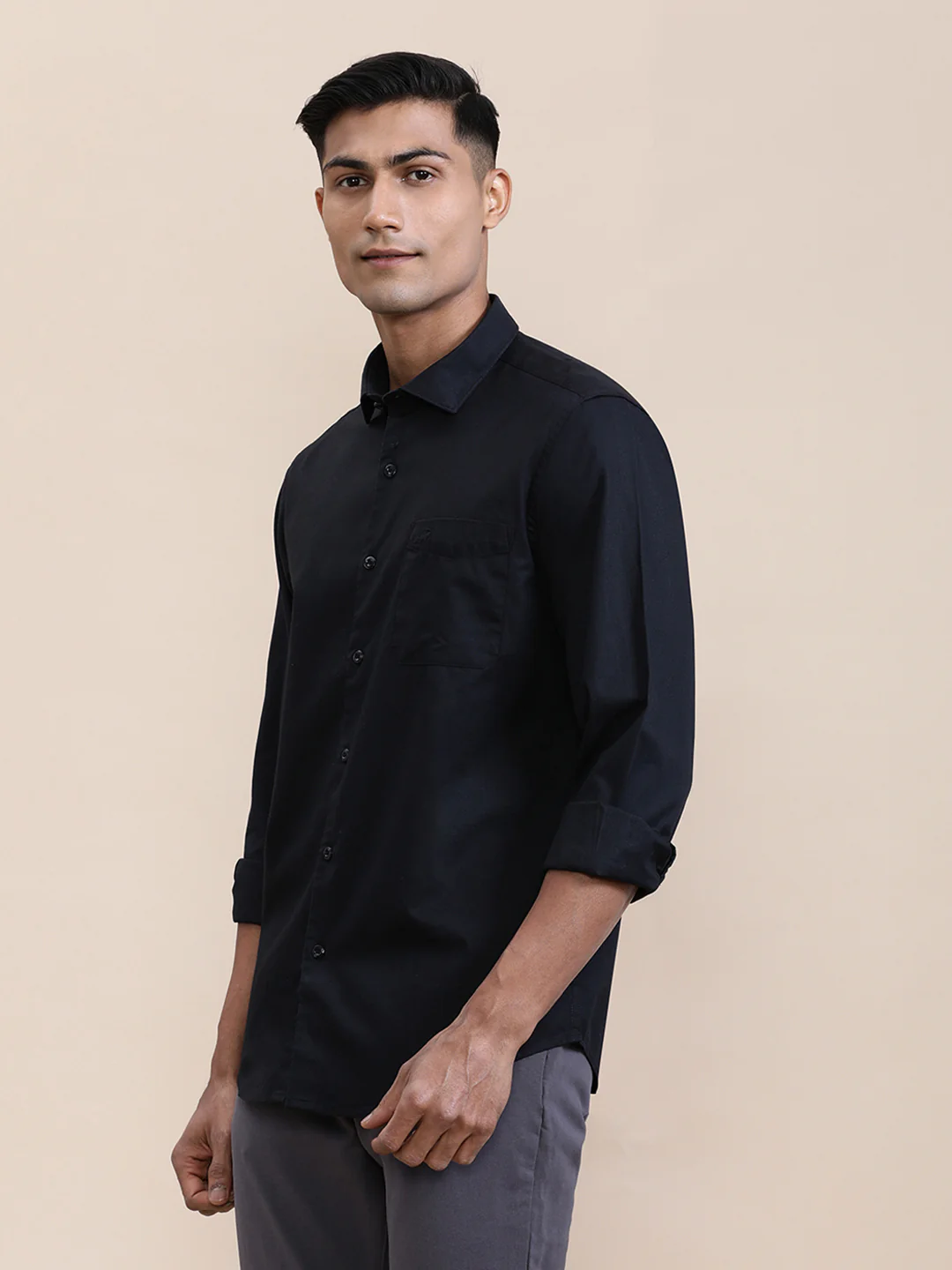 Black Mercerized Lyocell Blend Shirt