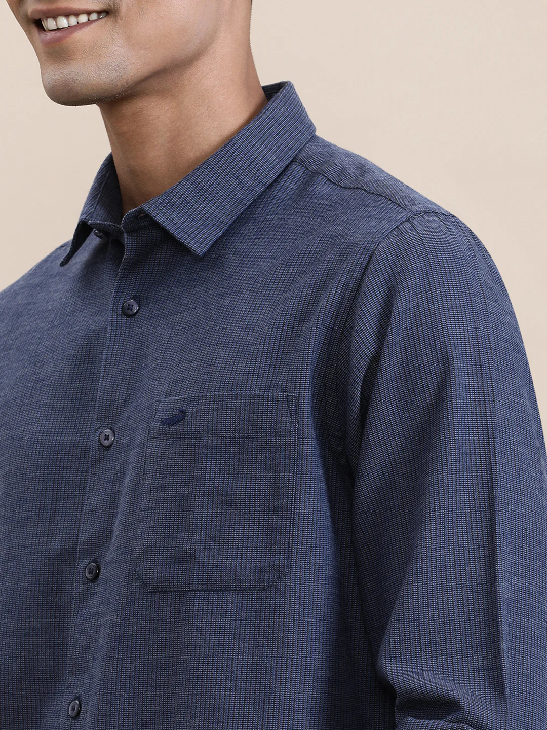 Classic Navy Cotton Micro Design Shirt