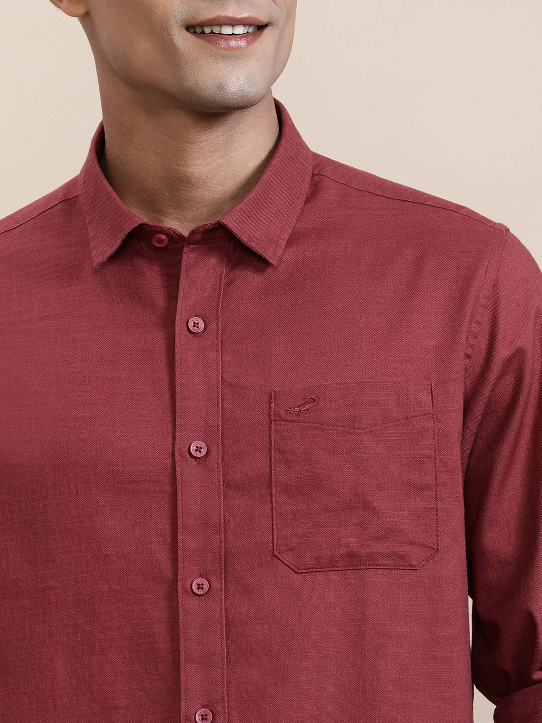 Pure Cotton Textured Full Sleeve Shirt Red