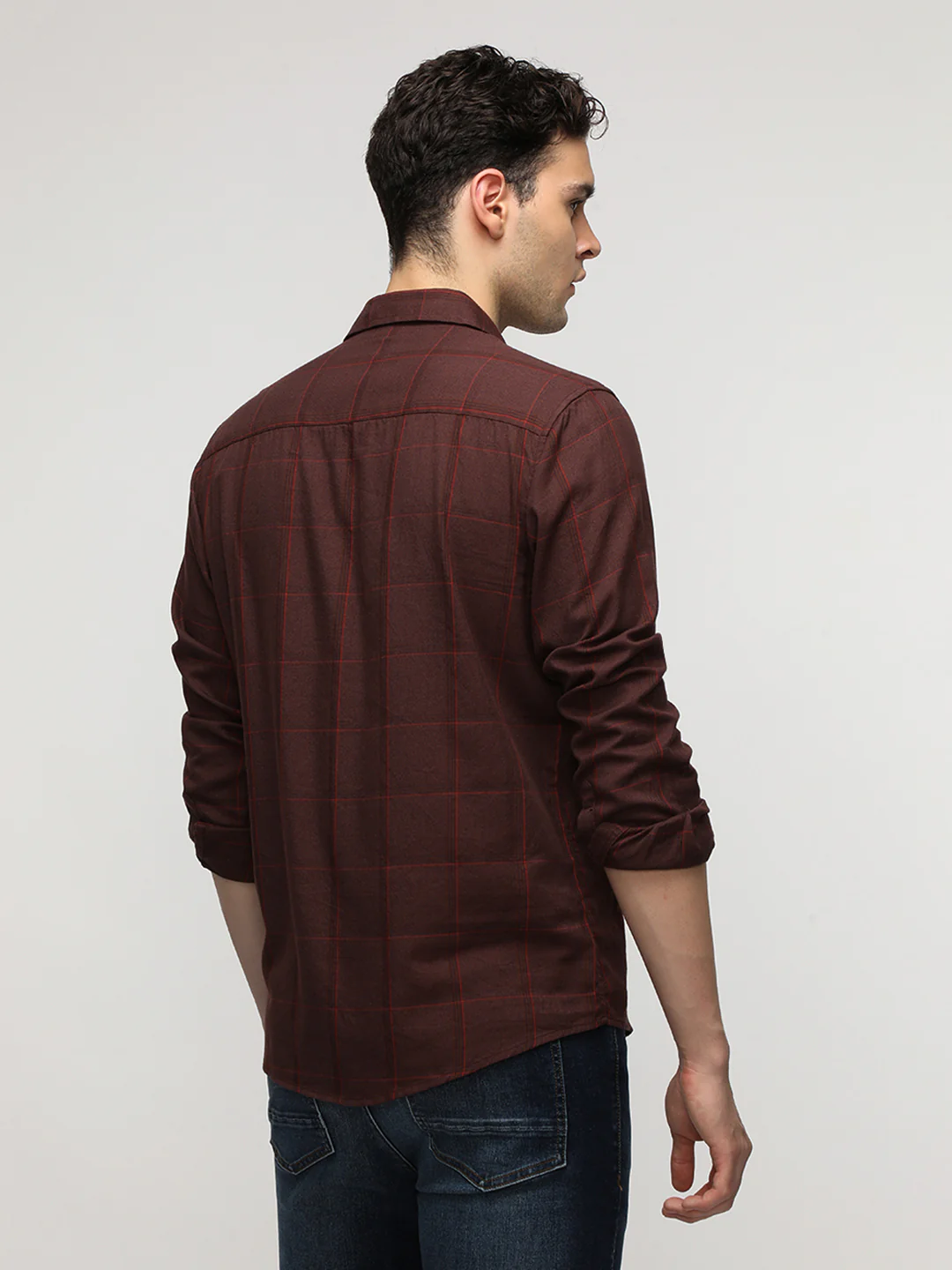 Maroon Windowpane Soft Finish Checks Shirt