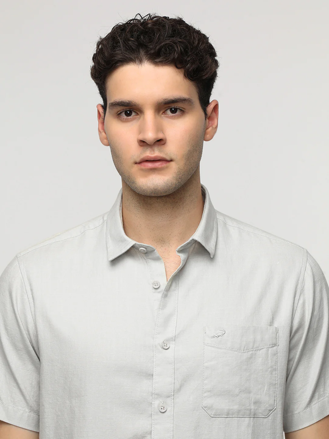 Light Grey Essential Solid Half Sleeve Shirt