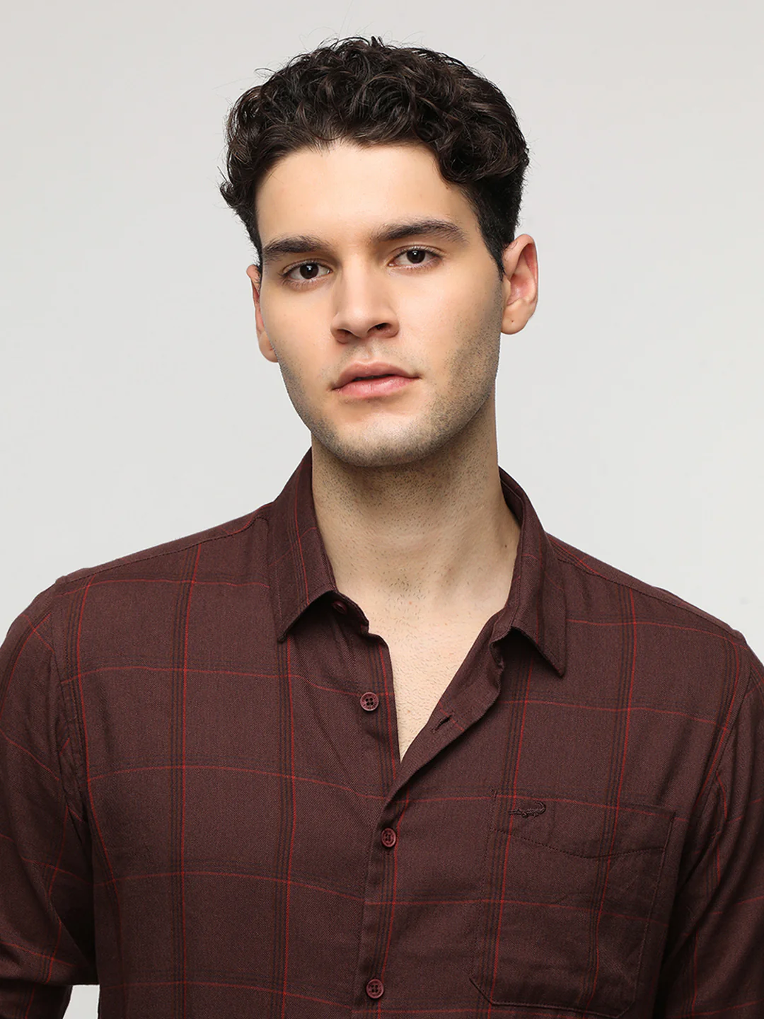 Maroon Windowpane Soft Finish Checks Shirt