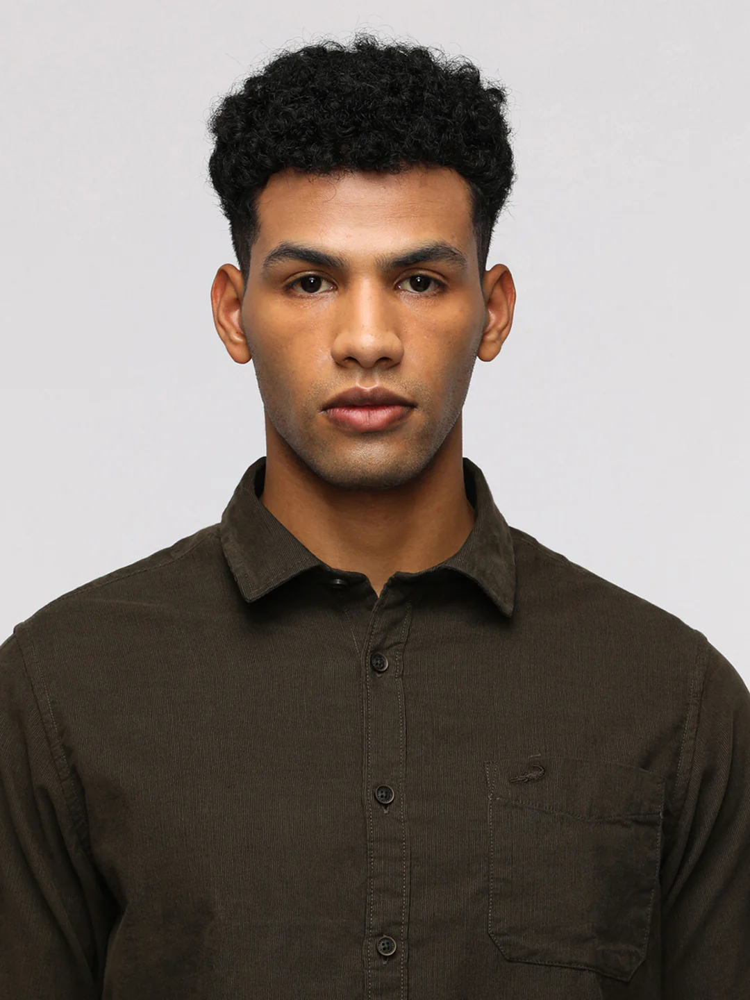 Full Sleeve Sport Olive Shirt in Corduroy for Trendy Style