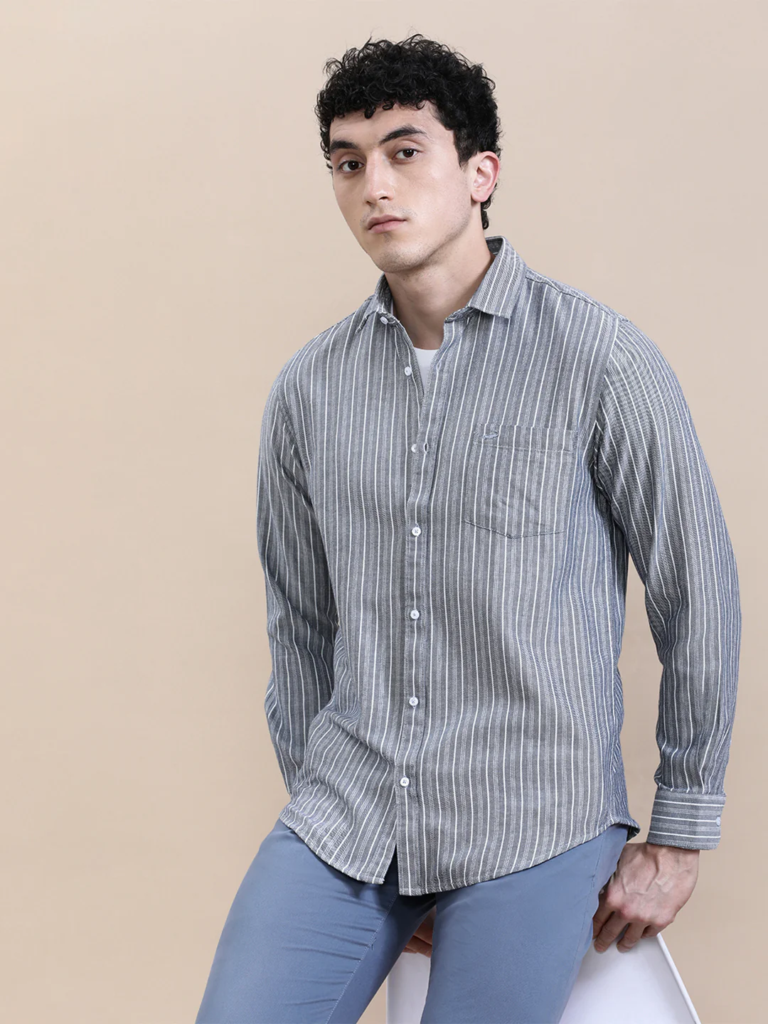 Classic Blue Striped Comfort Fit Shirt