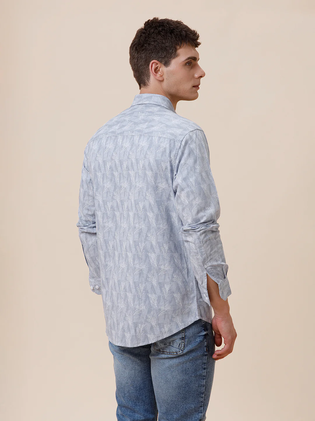 Cotton Printed Textured Grey Shirt