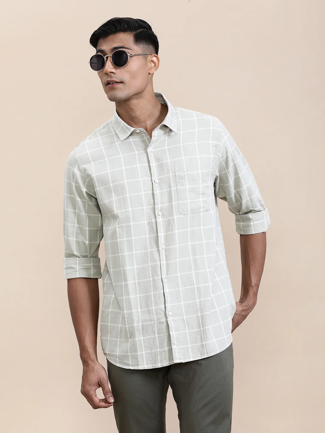 Grey Windowpane Lightweight Shirt