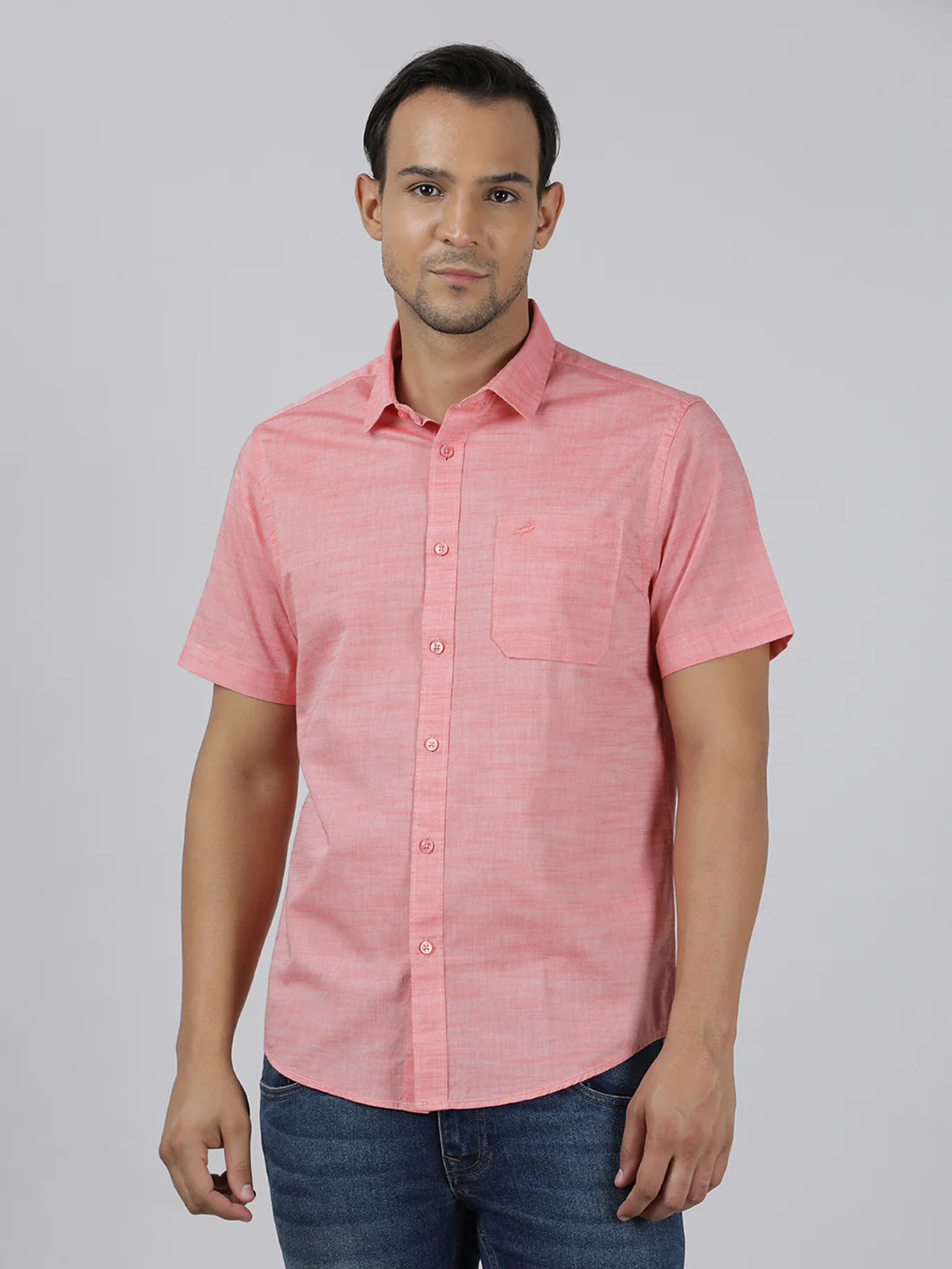 Pink Solid Half Sleeve 100% Cotton Shirt