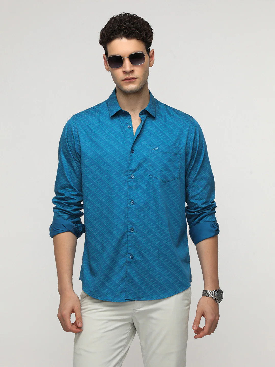 Teal Abstract Print Satin Shirt
