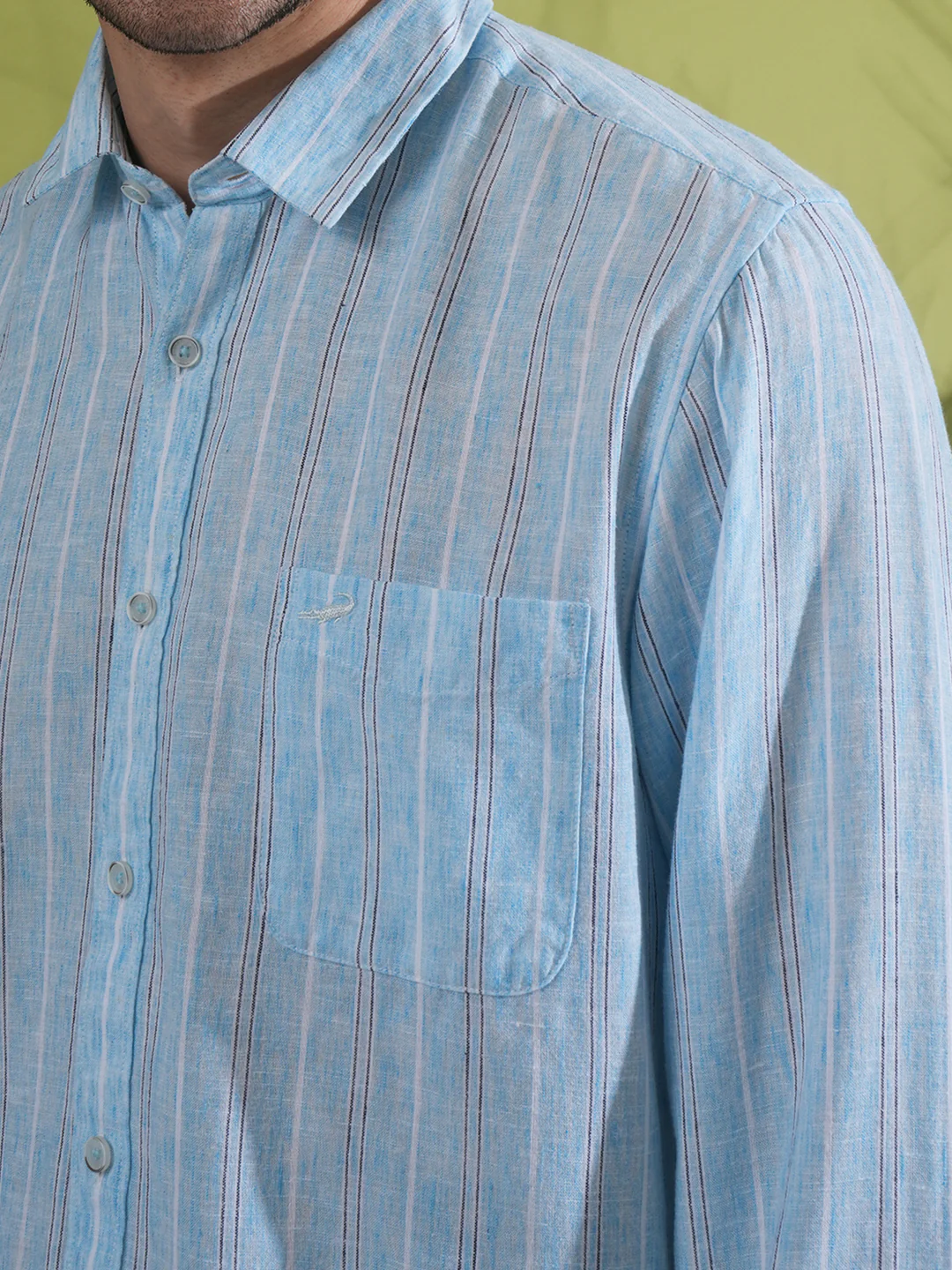 Linen Blend Stripe Shirt Blue