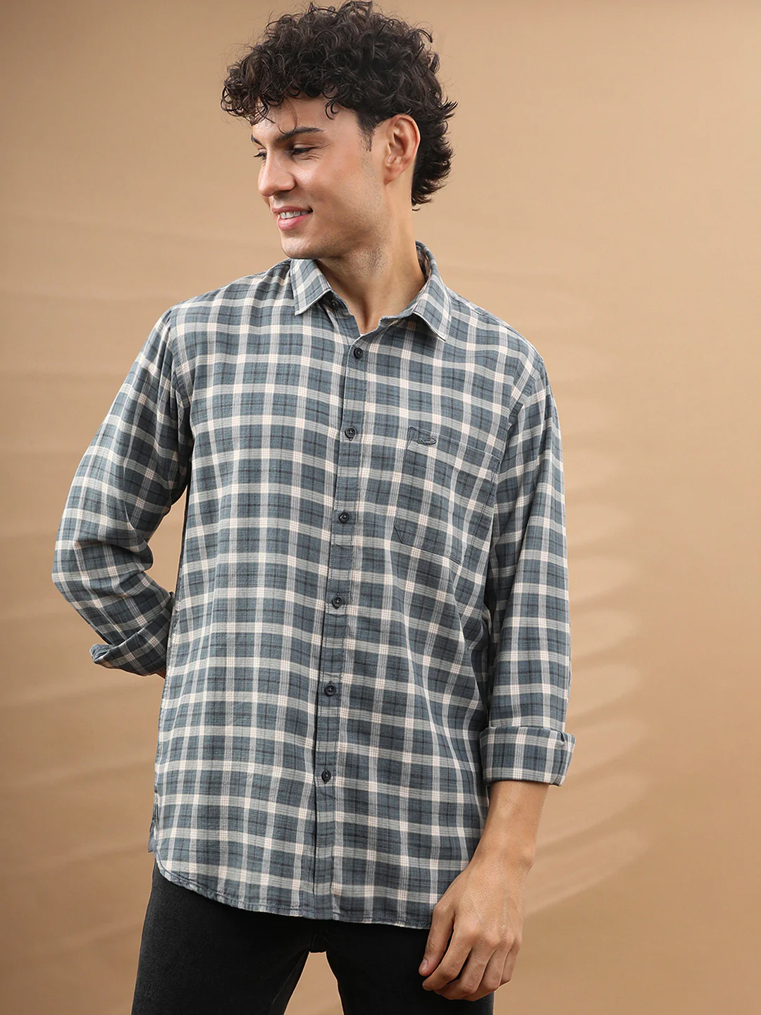 Lyocell Blend Check Shirt Dk Blue