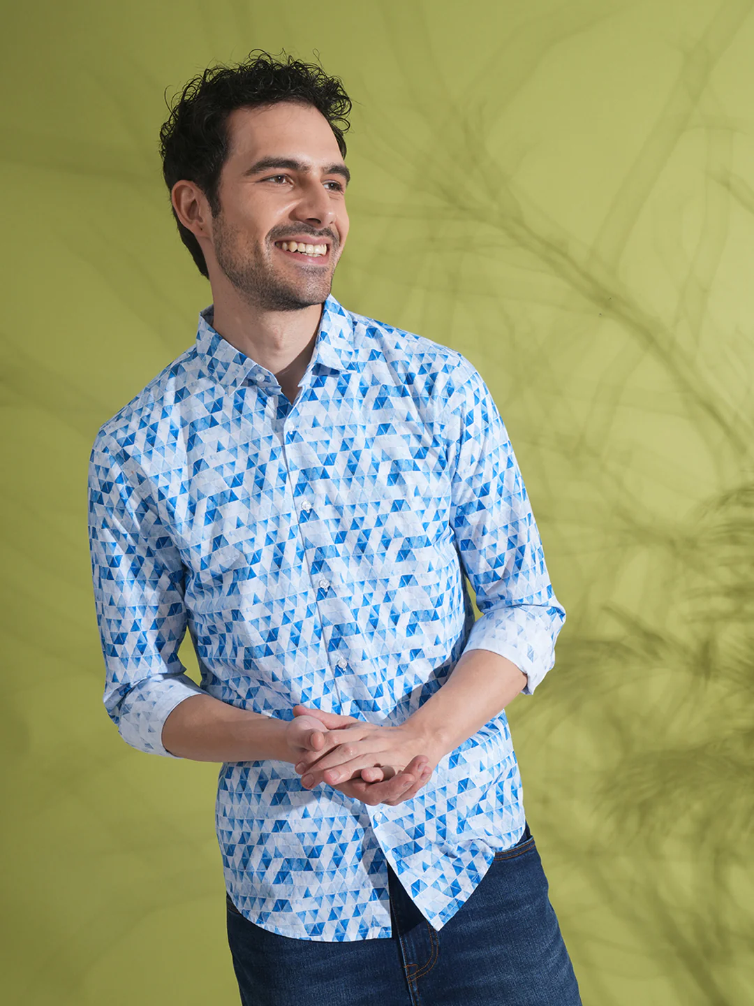 Abstract Geometric Print Shirt Blue