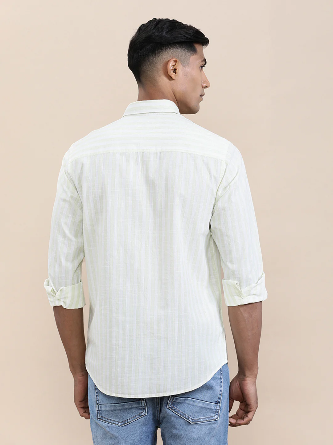 Stripe Textured Comfort Fit Shirt Green