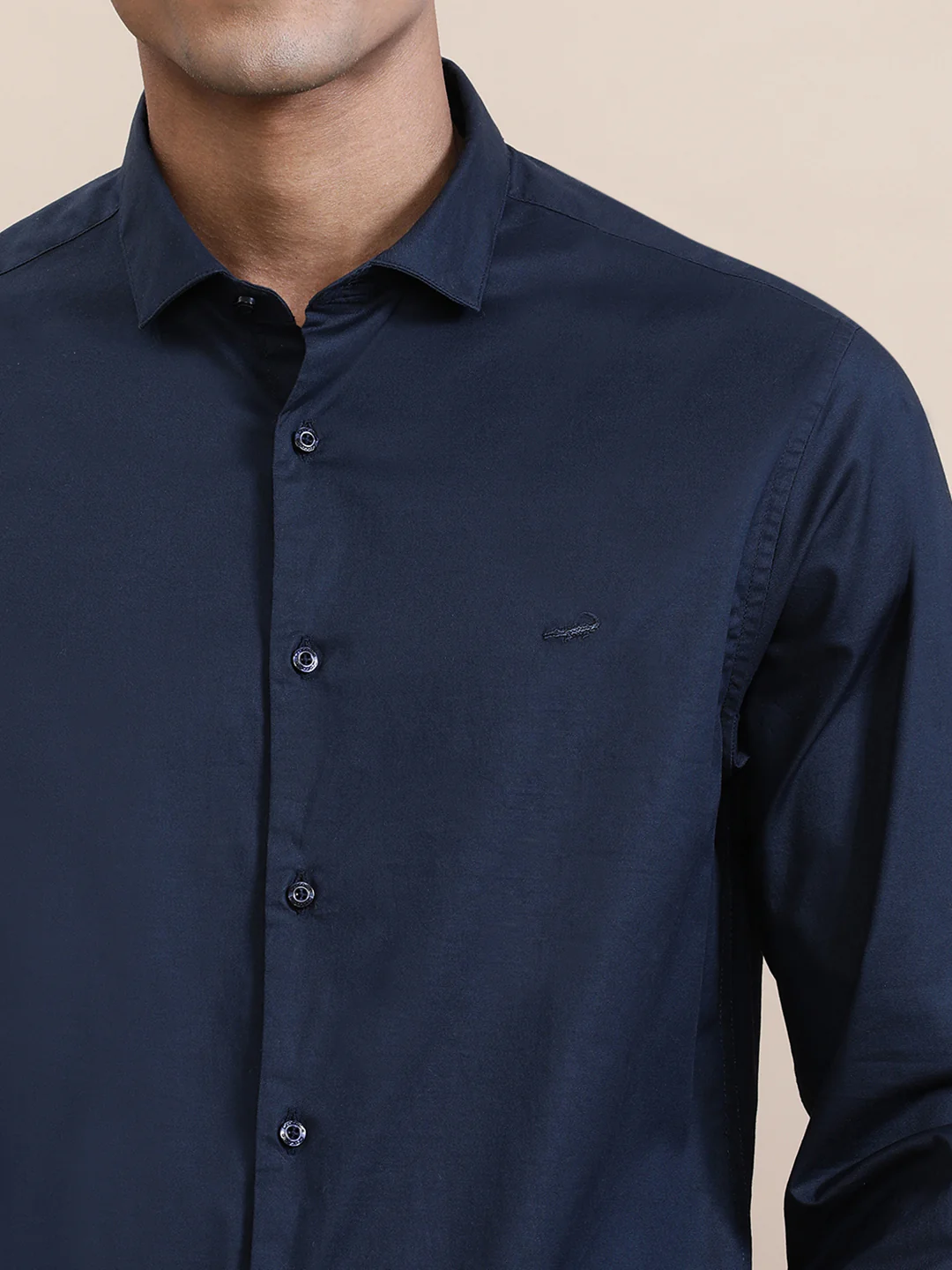 Mercerized Navy Stretch Full Sleeve Shirt