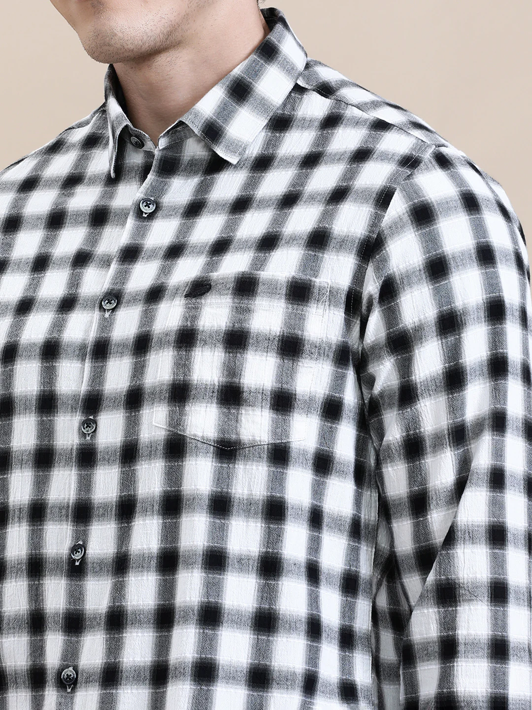 Crinkled Effect Checked Full Sleeve Shirt
