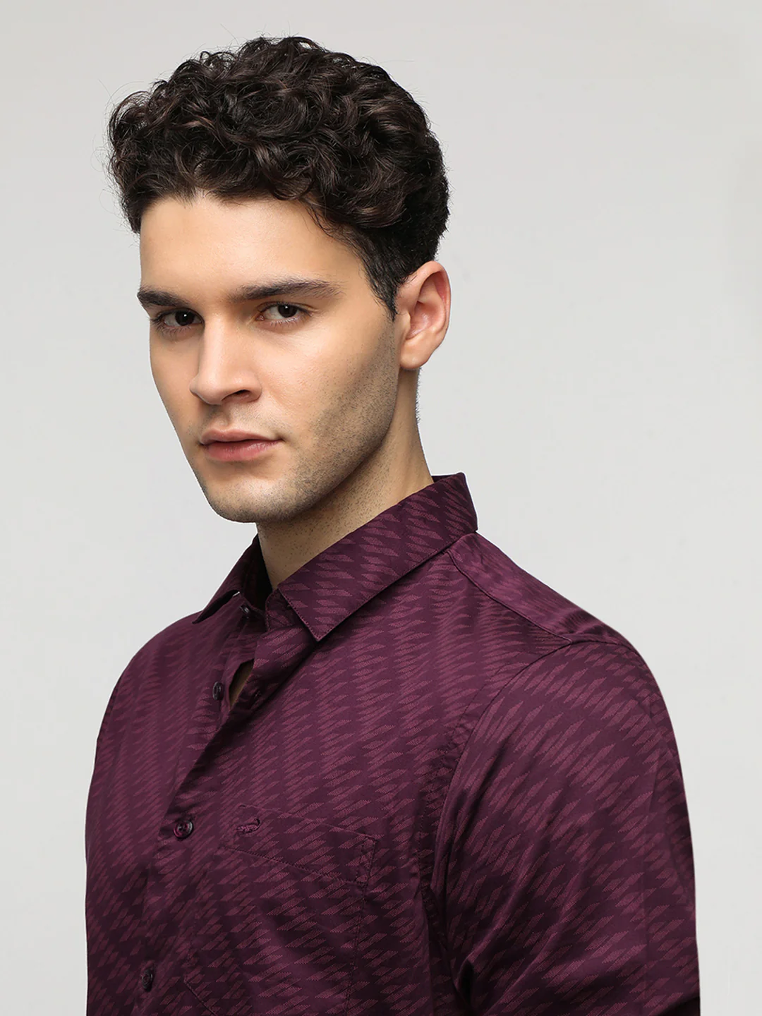 Purple Abstract Print Satin Shirt