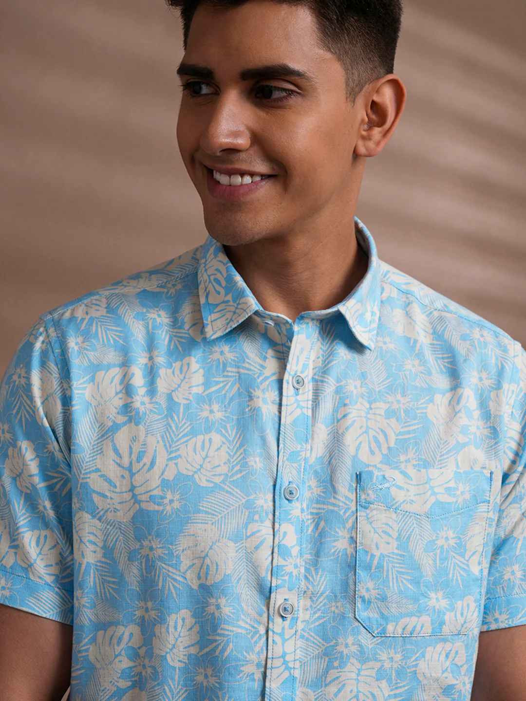 Botanical Stencil Print Shirt Blue