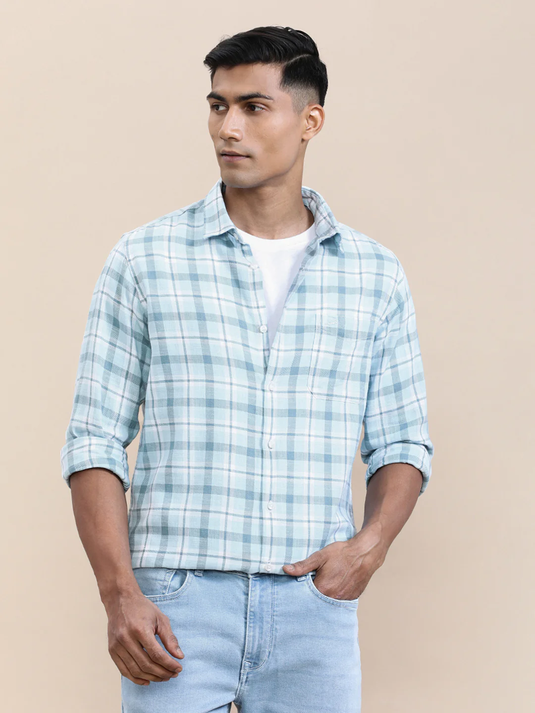 Textured Check Full Sleeve Shirt Green