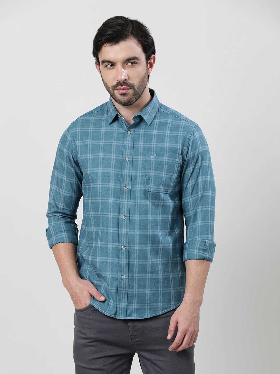 Casual Blue Checked Full Sleeve Shirt