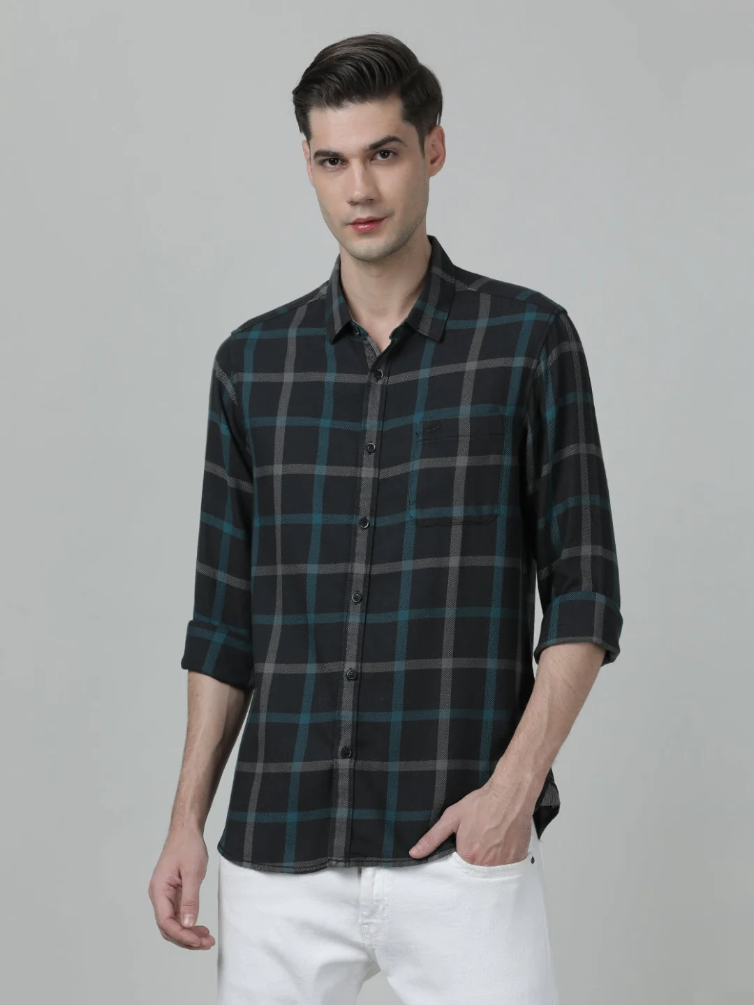 Casual Black Checked Full Sleeve 100% Cotton Shirt