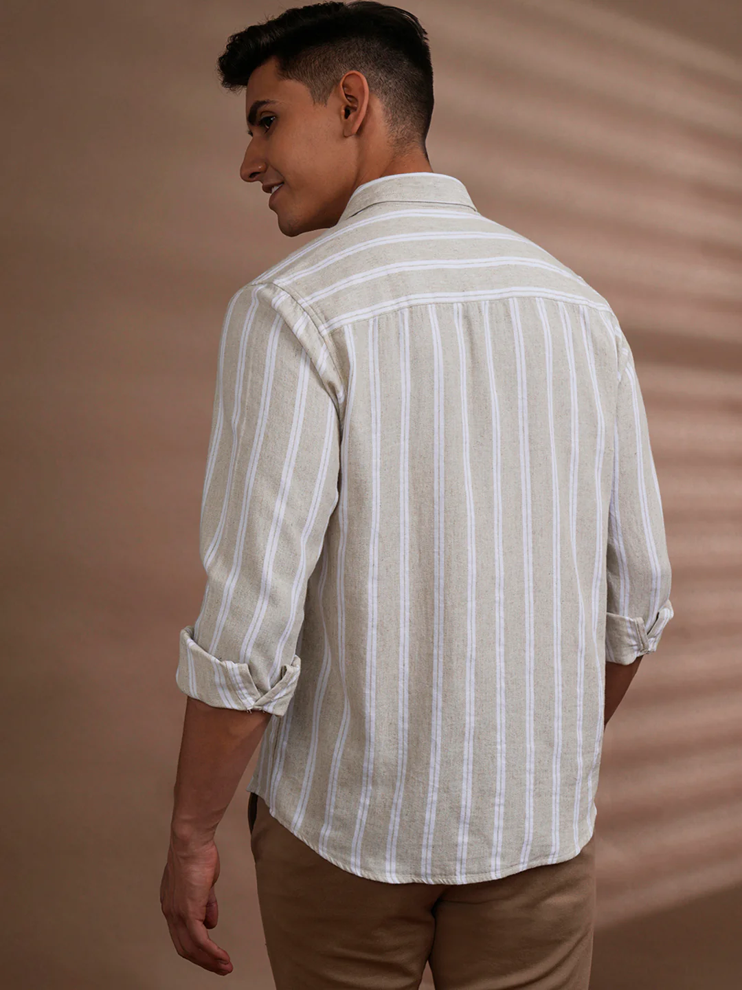Linen Blend Natural Colour Stripe Shirt Beige