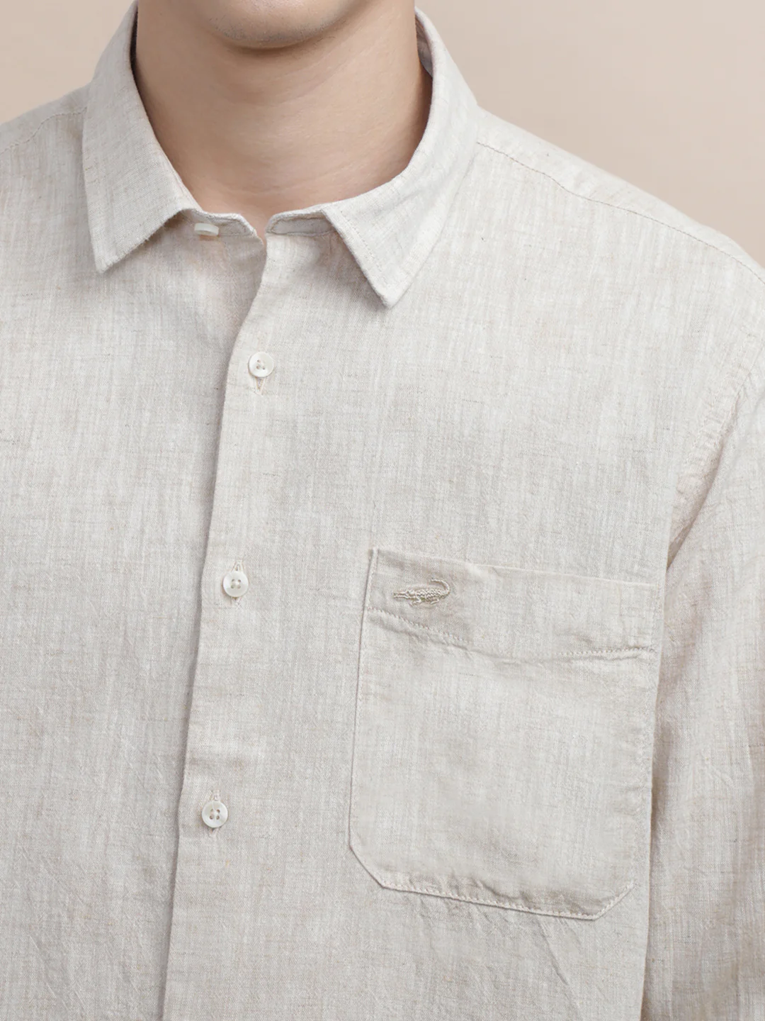 Solid Beige Full Sleeve Casual Shirt