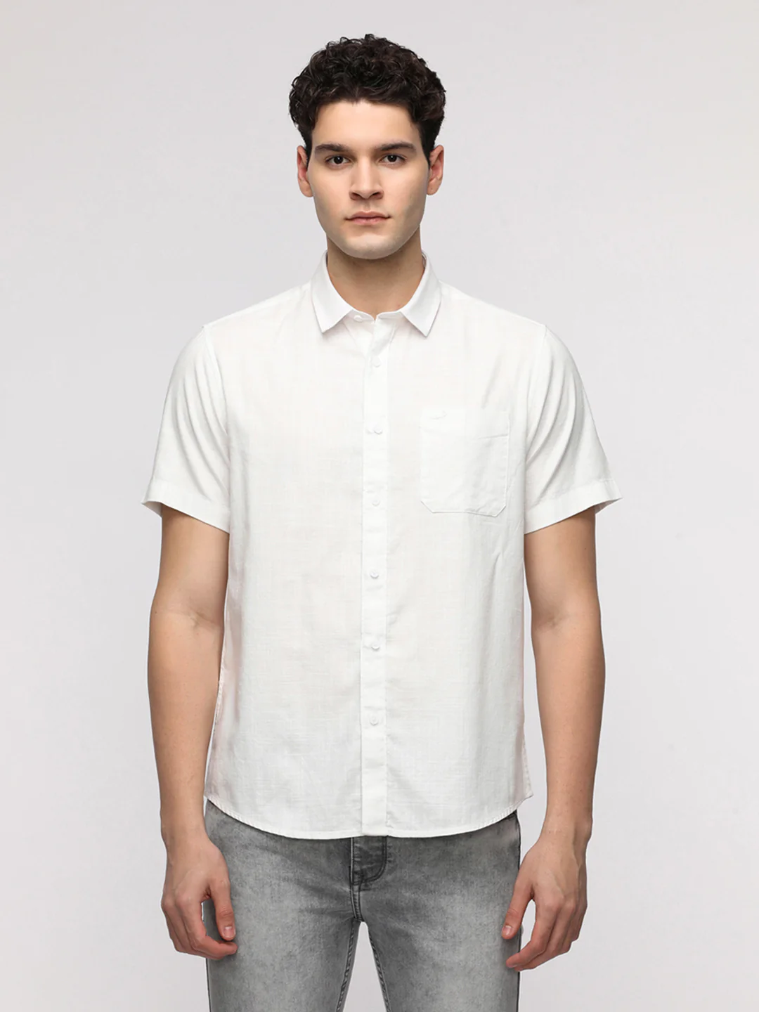 White Essential Solid Half Sleeve Shirt