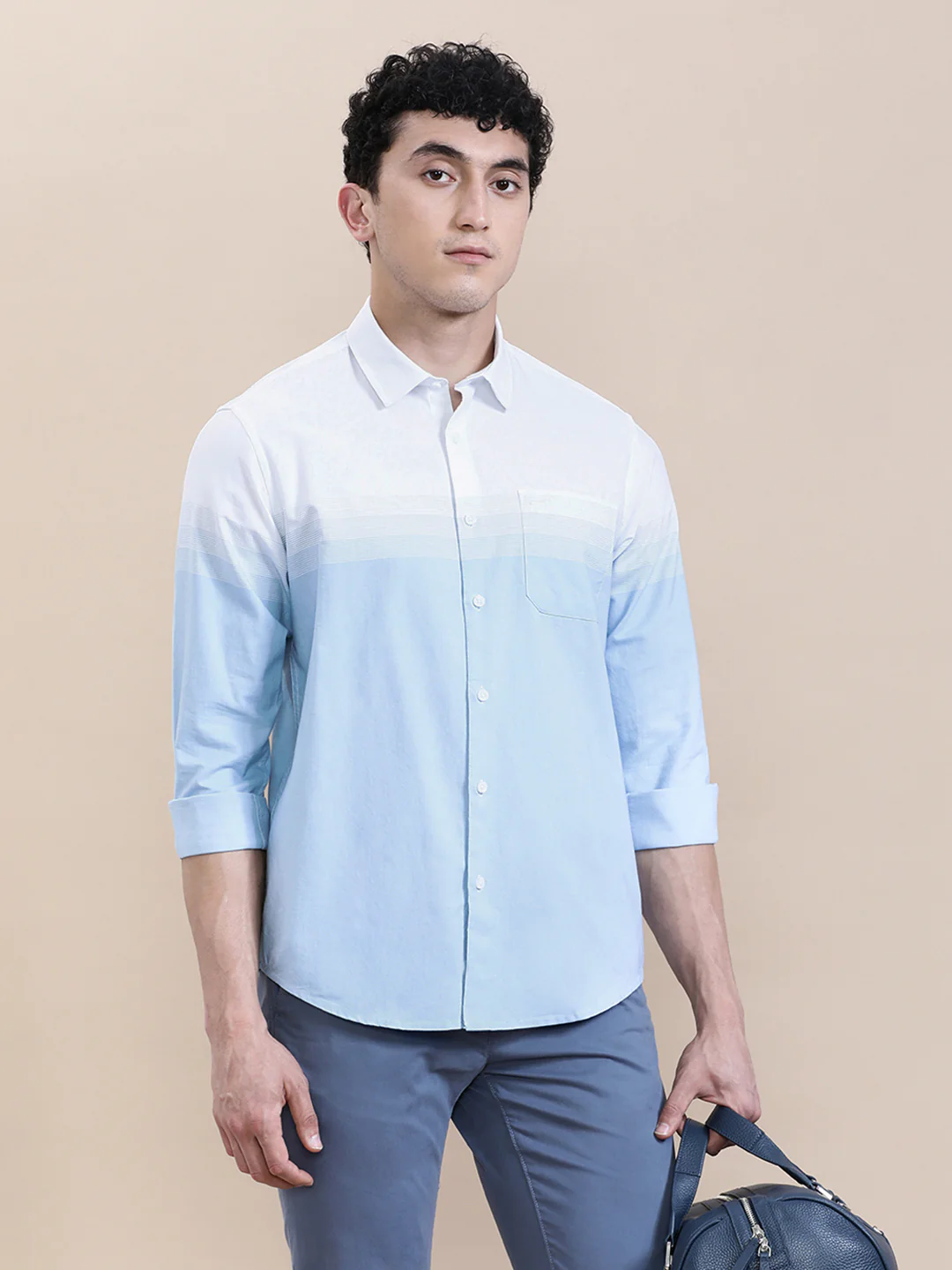 White Engineered Stripe Full Sleeve Shirt