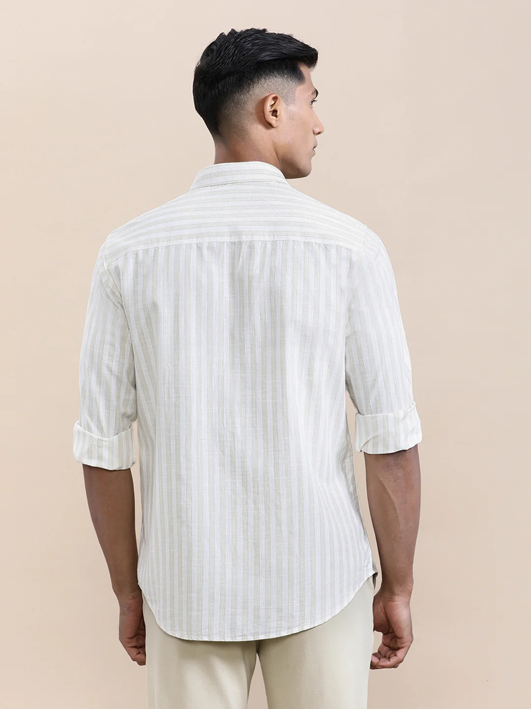 Stripe Textured Comfort Fit Shirt Beige