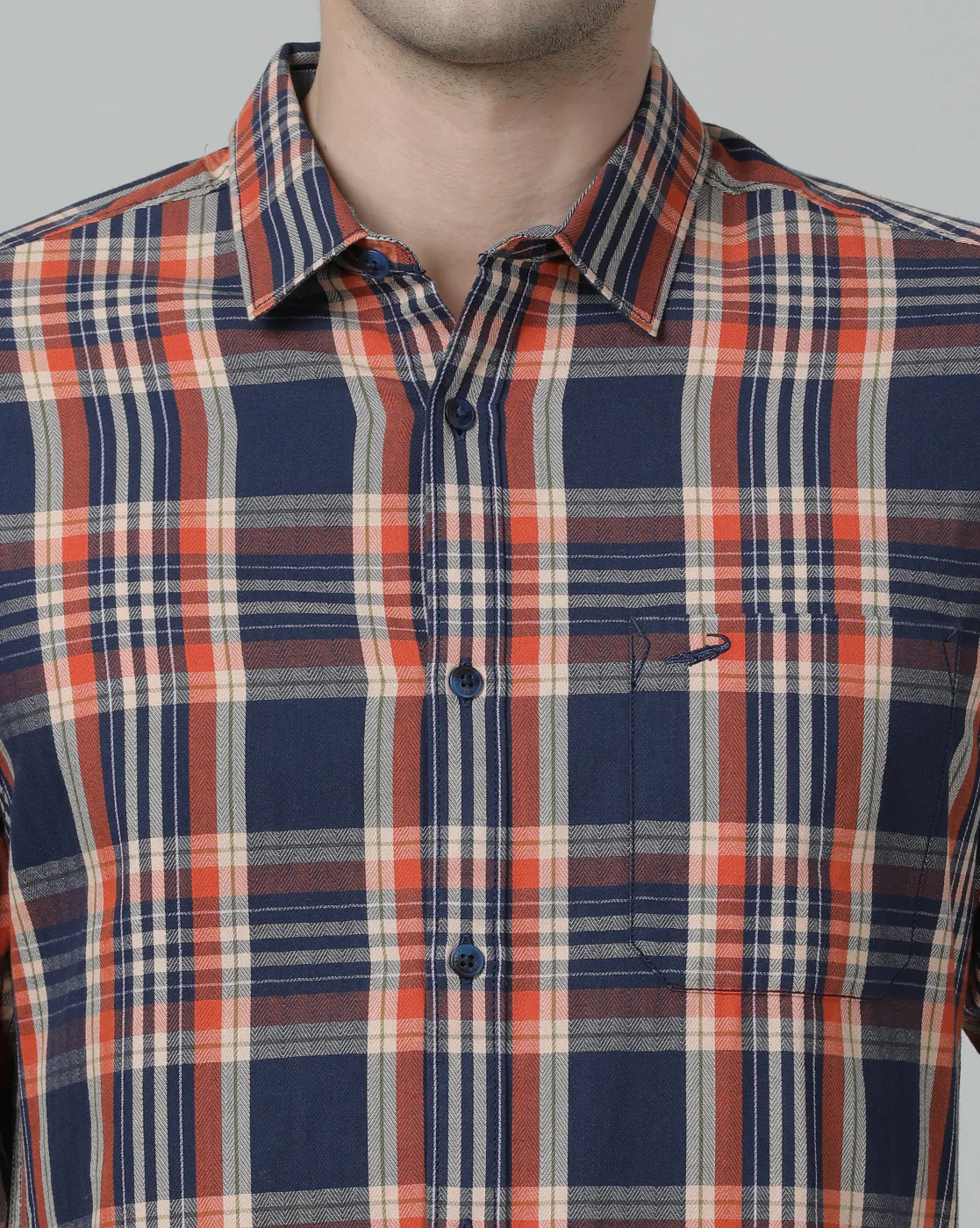 Checked Full Sleeve 100% Cotton Navy Shirt