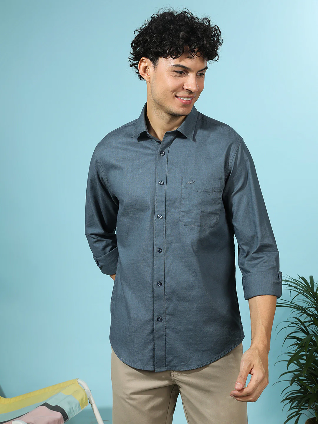 100% Cotton Textured Shirt China Blue