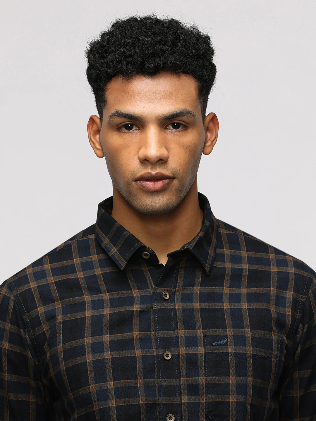 Navy Pure Cotton Checked Shirt