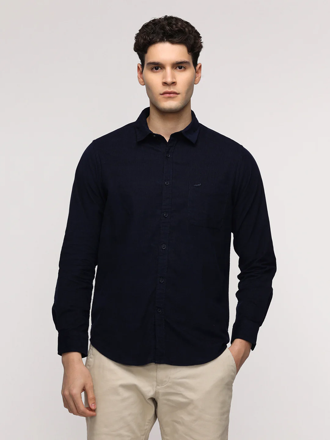 Full Sleeve Sport Blue Shirt in Corduroy for Stylish Comfort