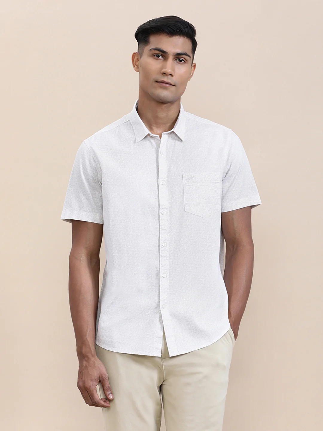 Breezy Beige Printed Half Sleeve Shirt