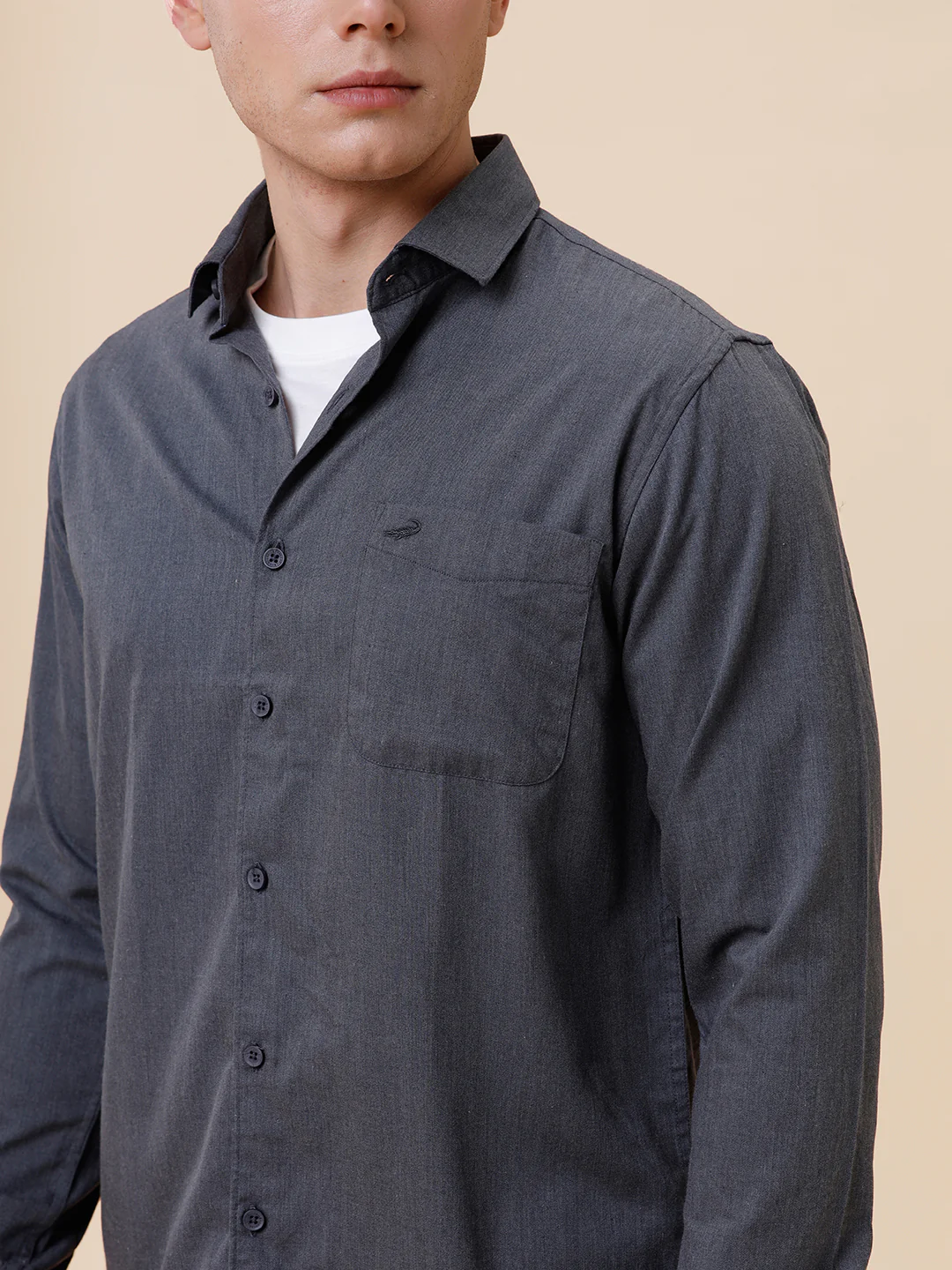 Melange Look Plain Grey Shirt
