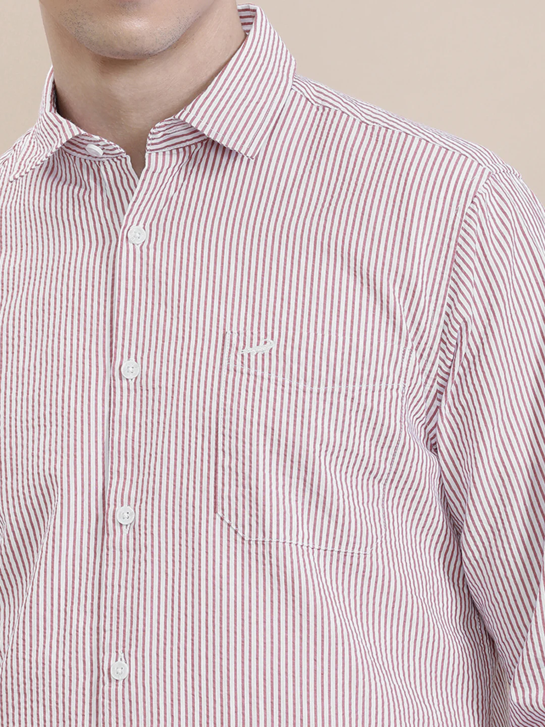Cotton Seersucker Striped Full Sleeve Shirt