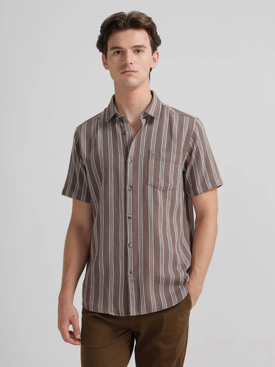 Cotton Cozy Stripe Brown Shirt