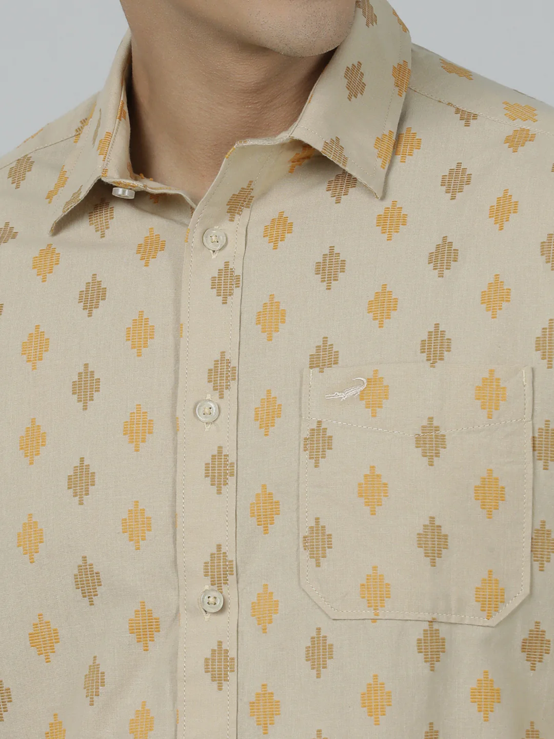 Beige Printed Full Sleeve Shirt