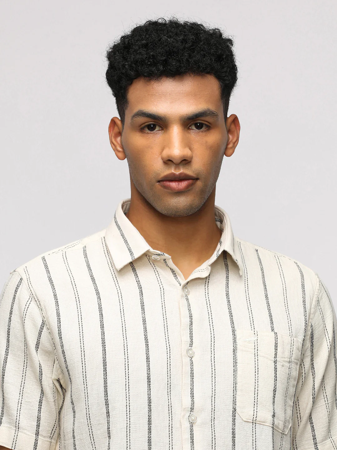 Half Sleeve White And Black Striped Shirt for Casual Style