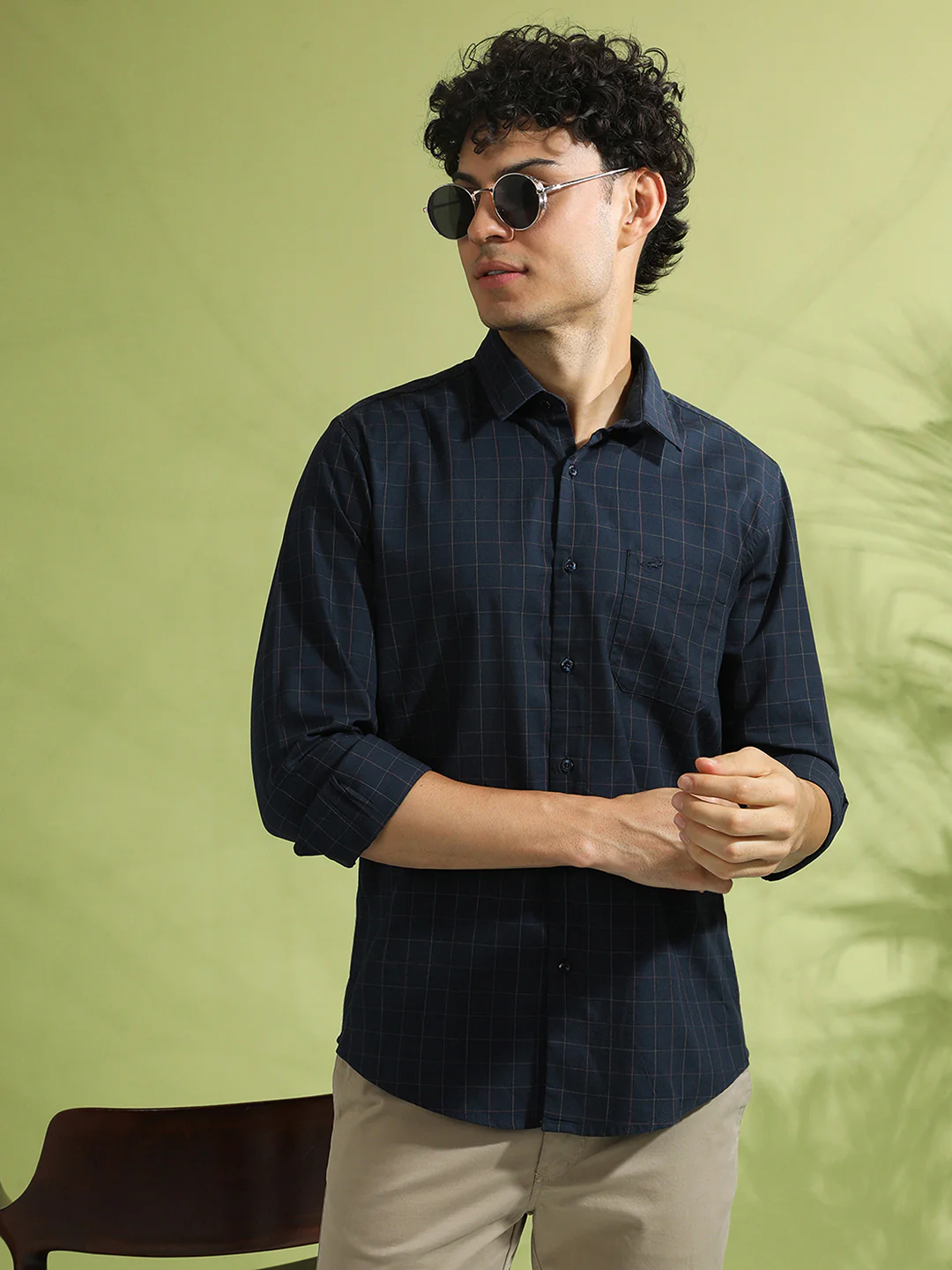 100% Cotton Window Check Shirt Navy