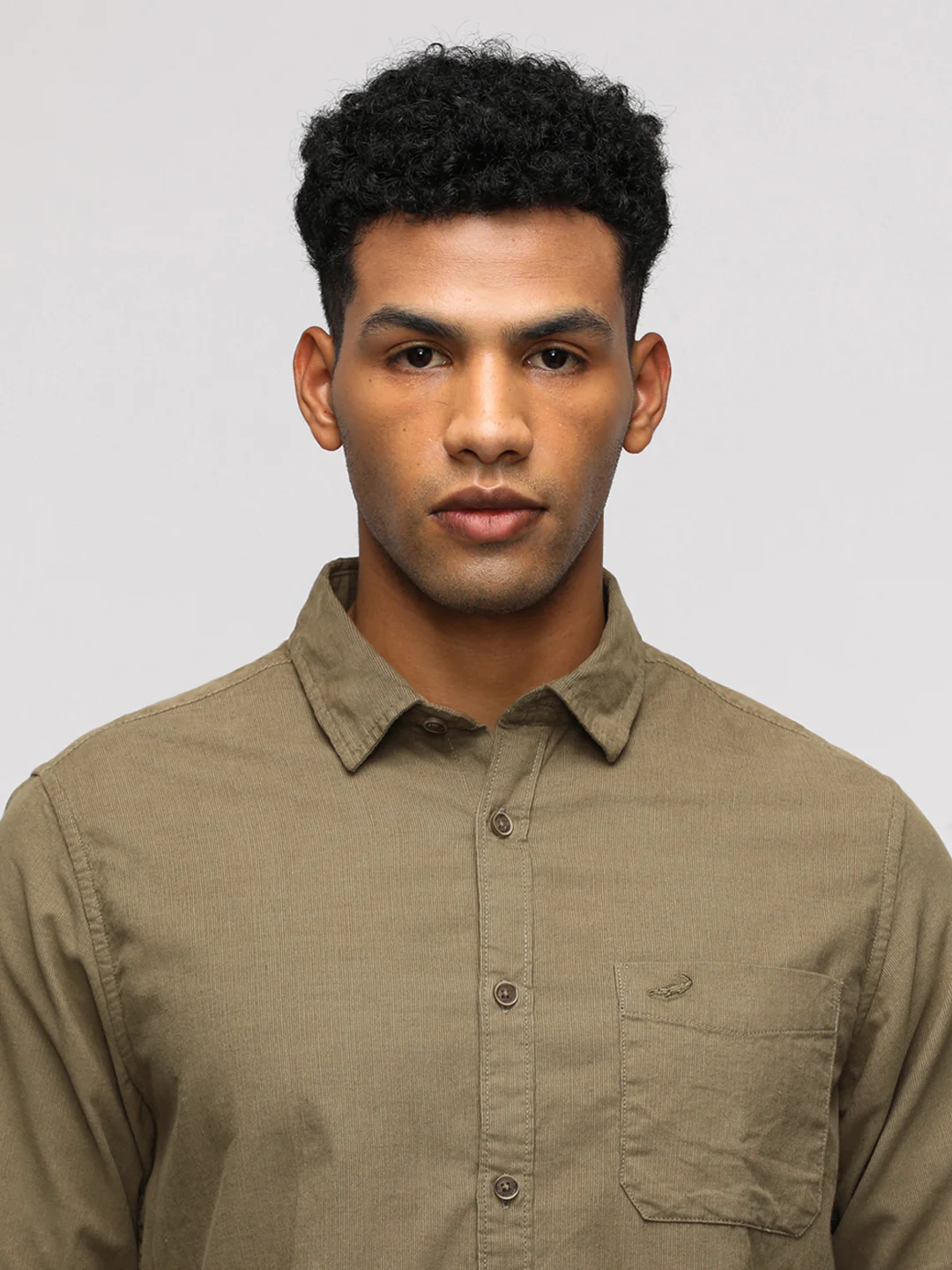 Full Sleeve Sport Khaki Shirt in Corduroy for Casual Elegance
