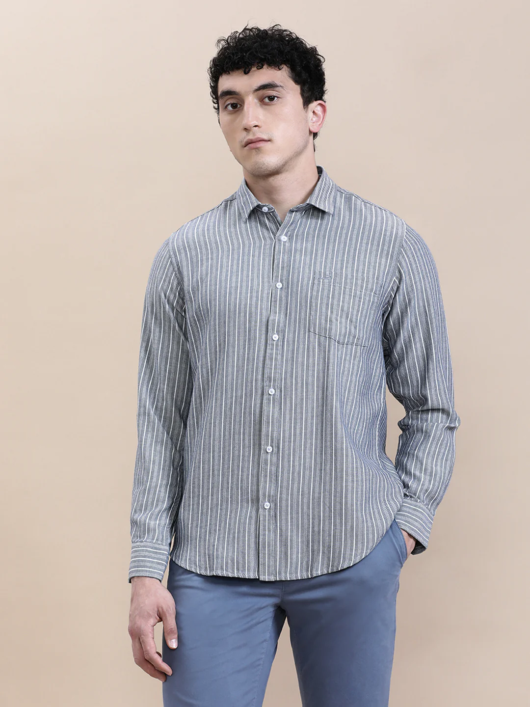 Classic Blue Striped Comfort Fit Shirt