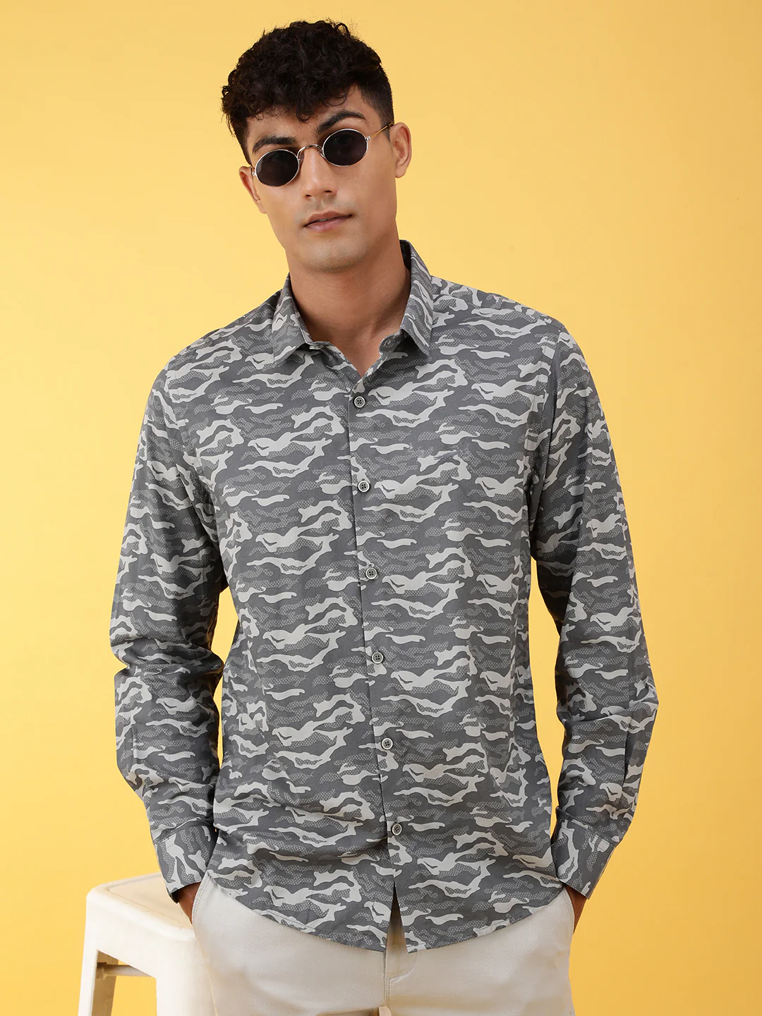 Grey Printed Full Sleeve Shirt
