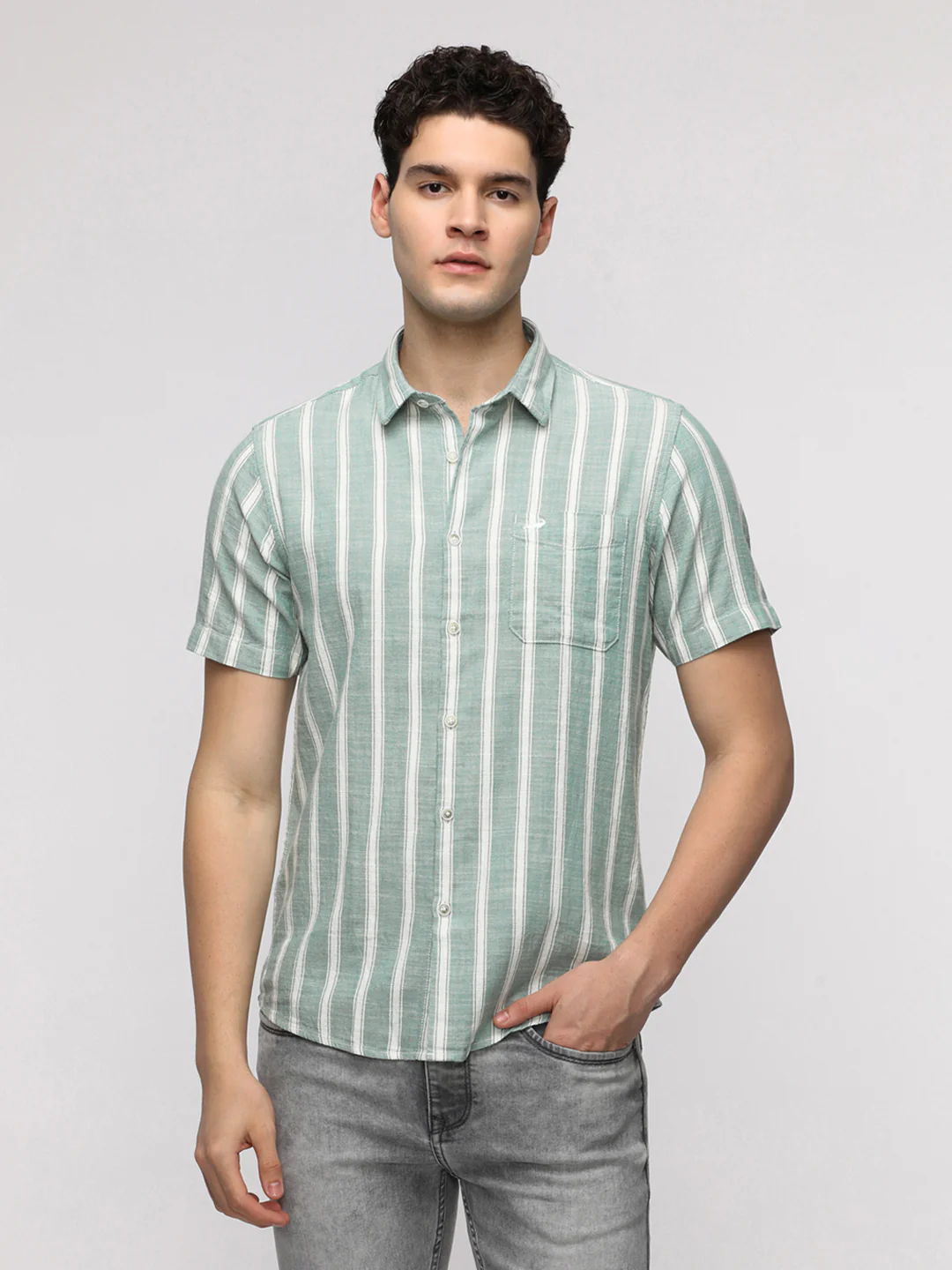 Green Stripe Textured Shirt